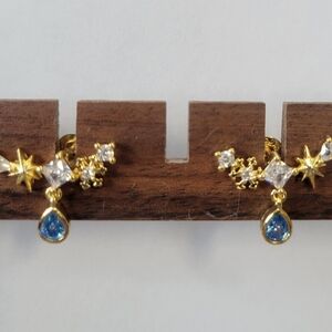 Gold and Blue Starburst Earrings